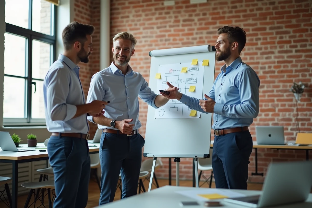 Trois collègues discutant autour d