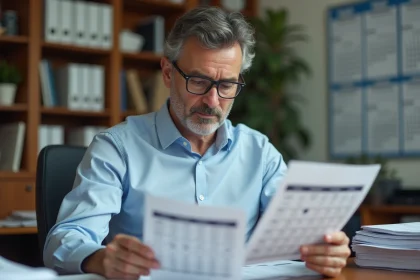 Professeur français homme examinant un calendrier salarial