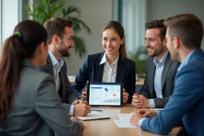 Groupe de professionnels divers en réunion dans un bureau moderne