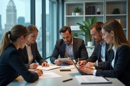 Groupe de professionnels en réunion dans un bureau moderne
