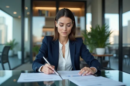 Femme d'affaires en réunion dans un bureau moderne