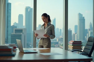 Femme d'affaires concentrée dans un bureau moderne