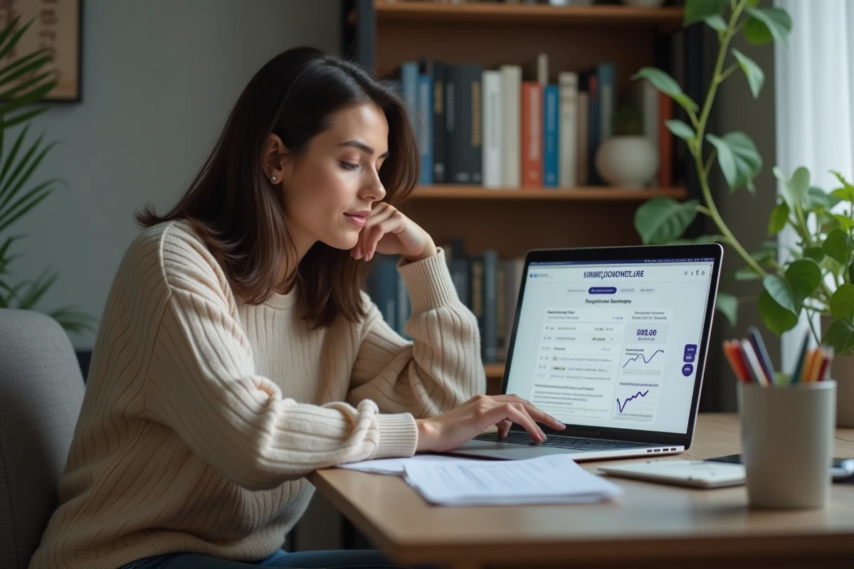 Femme d'affaires dans un bureau cosy analysant des données
