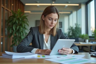 Femme professionnelle en réunion dans un bureau moderne
