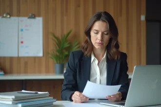 Femme en bureau tenant une lettre de demission