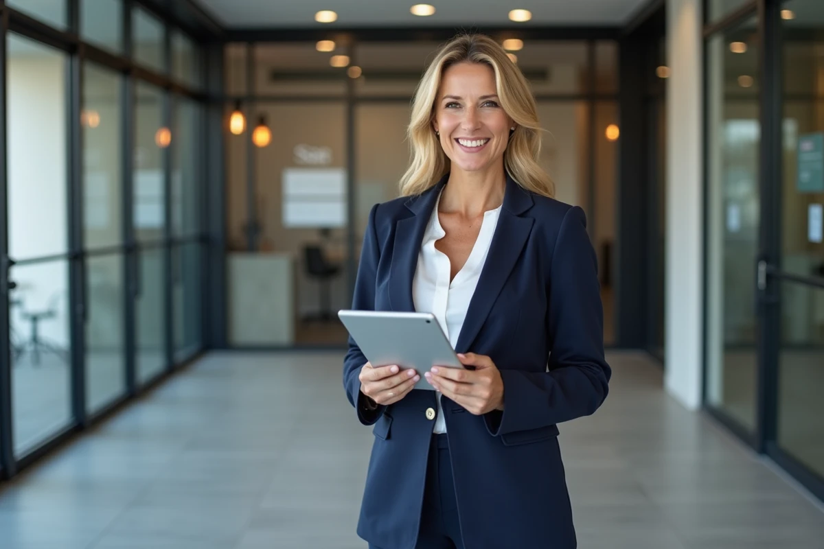 Femme entrepreneure confiante dans un espace commercial moderne