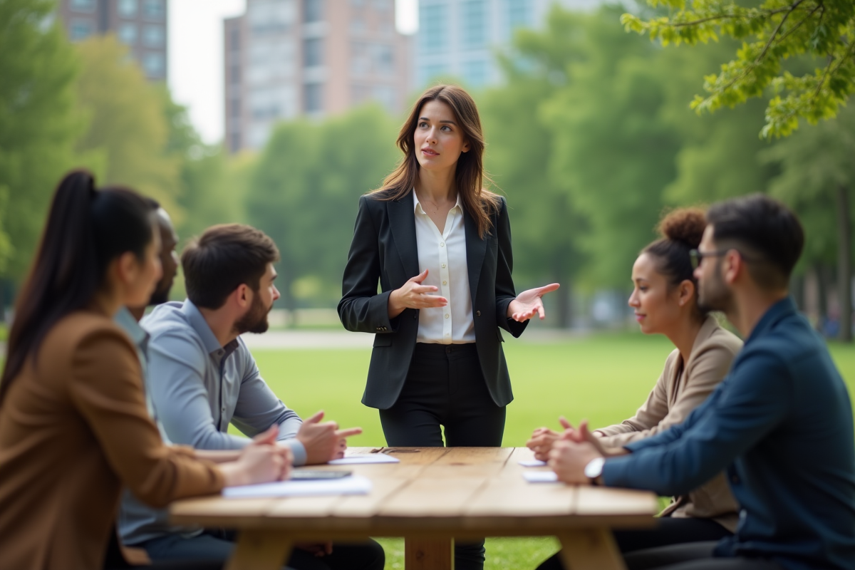 Jeune femme leader en extérieur lors d
