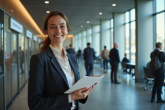 Jeune femme souriante dans un bureau administratif français