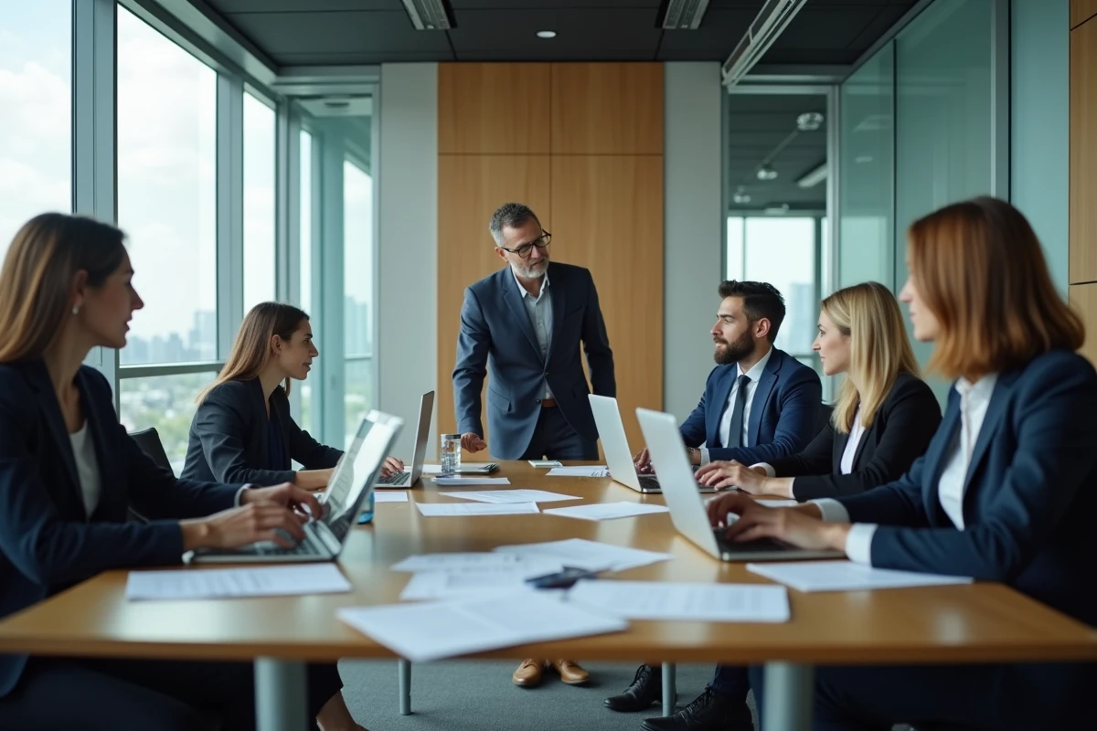 Groupe de professionnels en réunion dans un bureau moderne