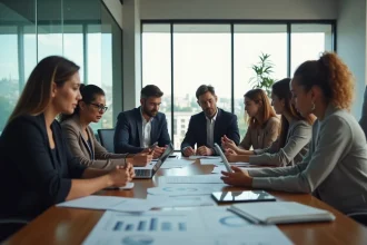 Groupe de professionnels en réunion dans un bureau moderne