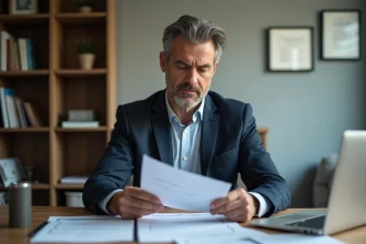 Homme d'affaires étudiant des documents financiers dans un bureau