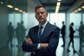 Homme d'affaires en costume dans un bureau moderne