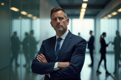 Homme d'affaires en costume dans un bureau moderne