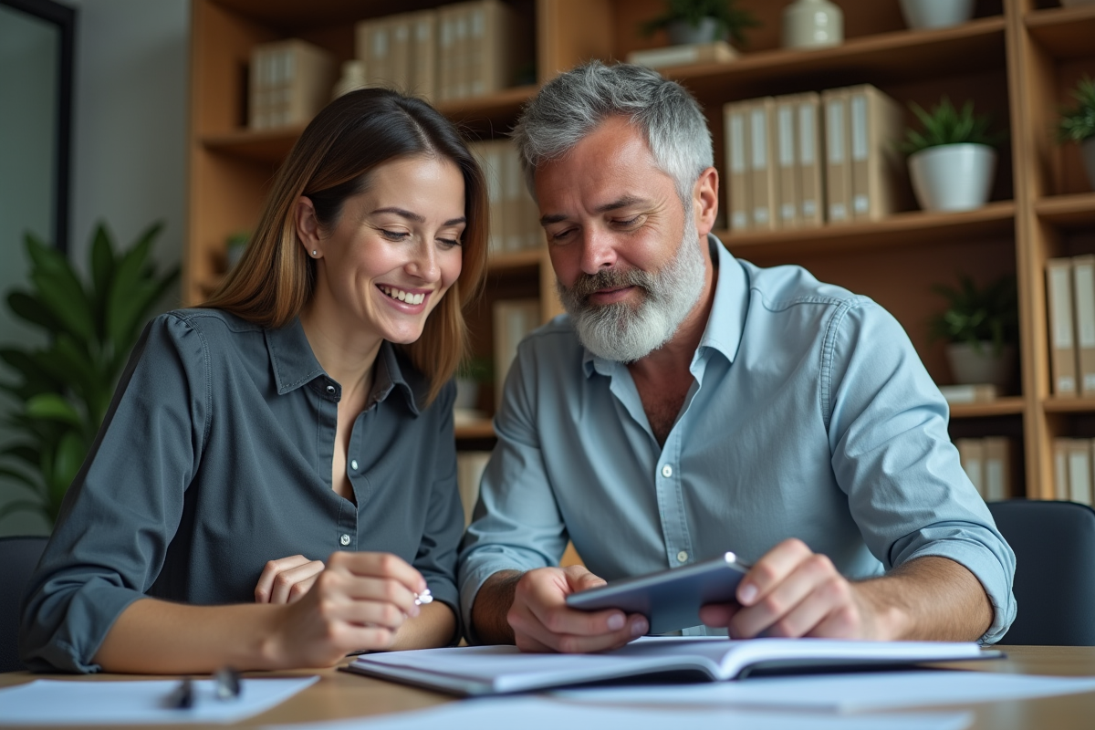 Homme et conseillère discutant dans un espace de coworking moderne
