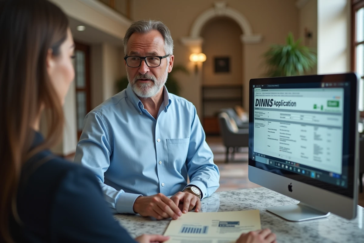 Homme d affaires discutant avec un agent dans un bureau officiel