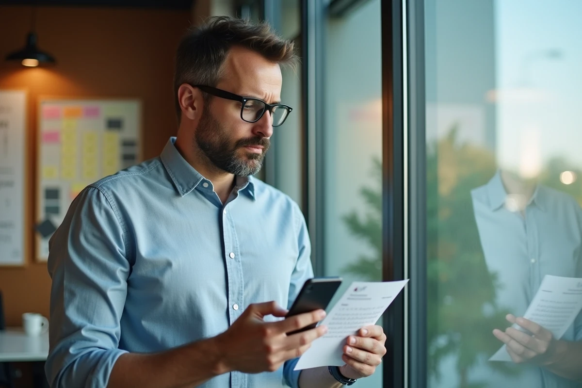 Homme regardant un calendrier dans un espace de pause