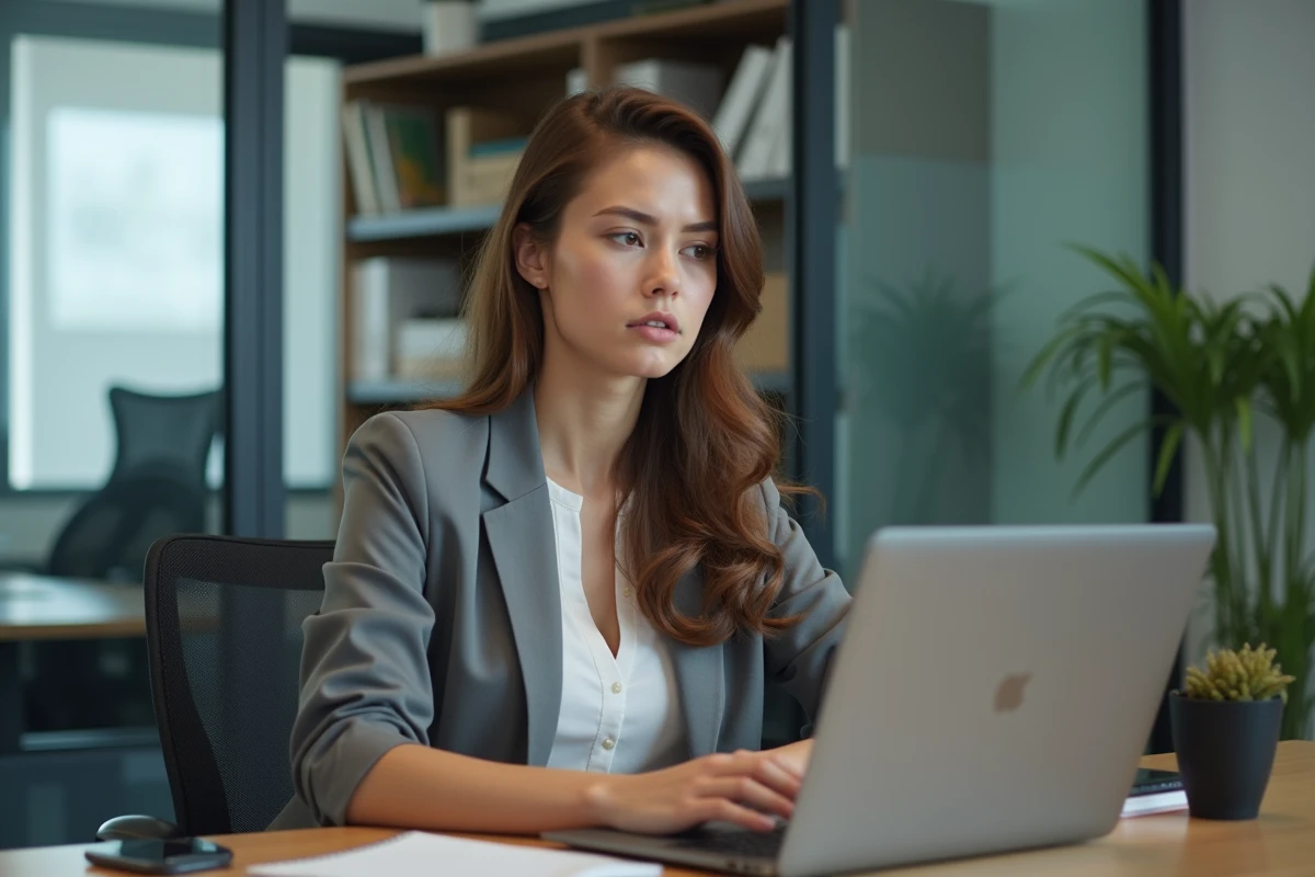 Jeune femme au bureau travaillant sur son ordinateur