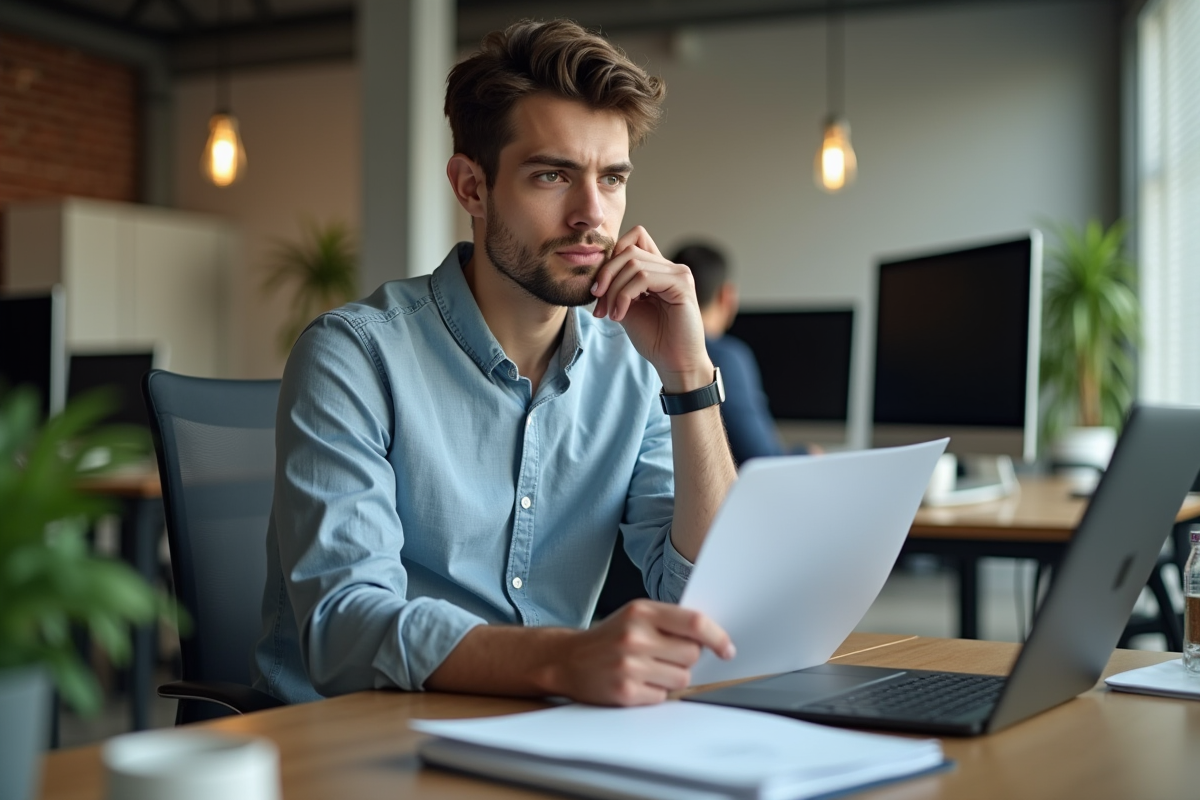 Jeune homme au bureau en train de taper sur son ordinateur