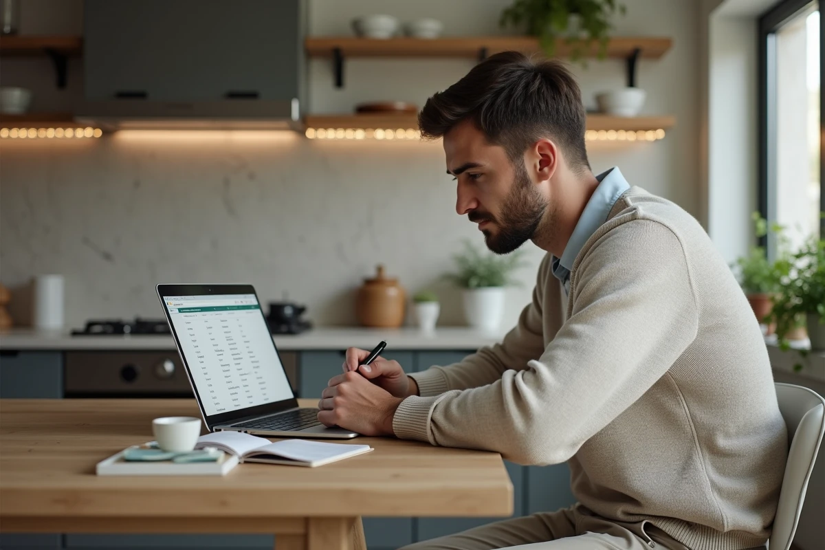 Jeune homme travaillant sur son ordinateur à la maison