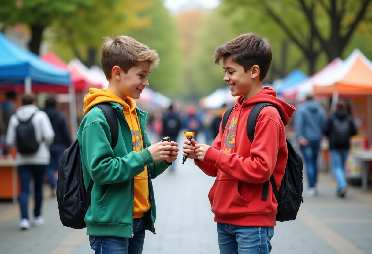 Deux adolescents découvrant des goodies lors d
