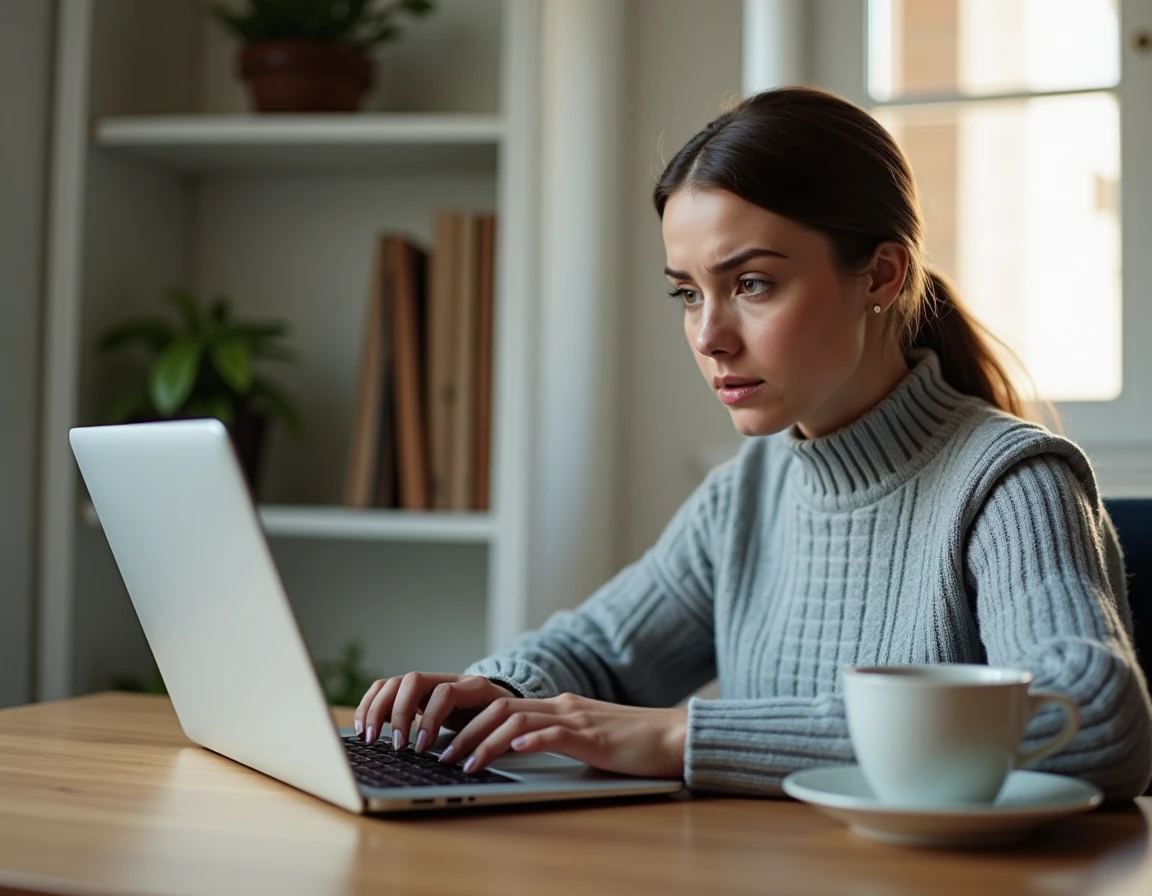 Femme en télétravail tentant de récupérer son mot de passe perdu sur son compte Bimédia depuis un ordinateur portable