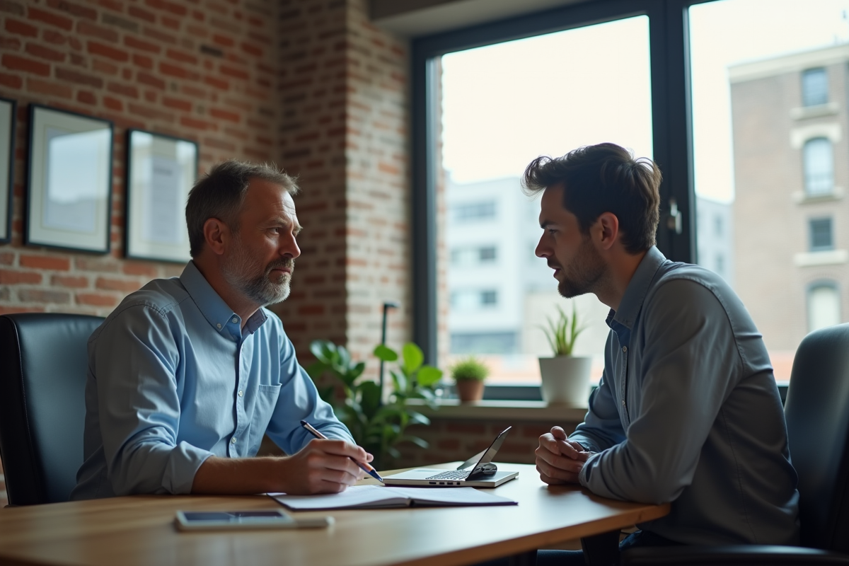 Homme et jeune collègue enregistrant une réunion