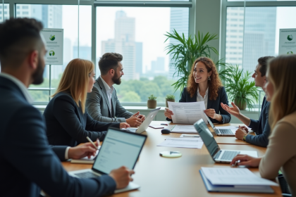 Groupe divers d'adultes en réunion d'affaires