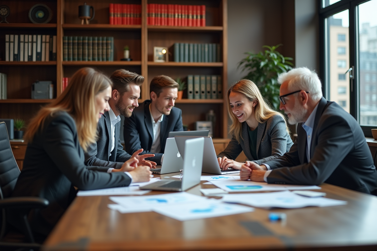 Groupe de professionnels discutant autour d