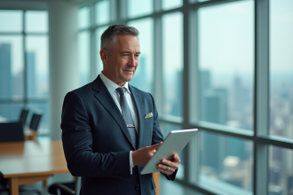 Superviseur masculin en costume dans un bureau moderne