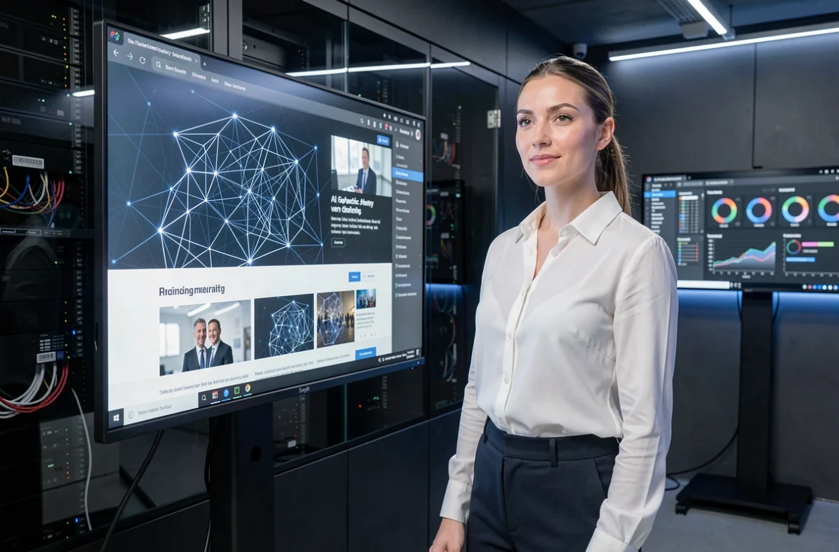 Spécialiste IA de l'agence Tatoun présentant une interface d'intelligence artificielle appliquée à la création de sites web